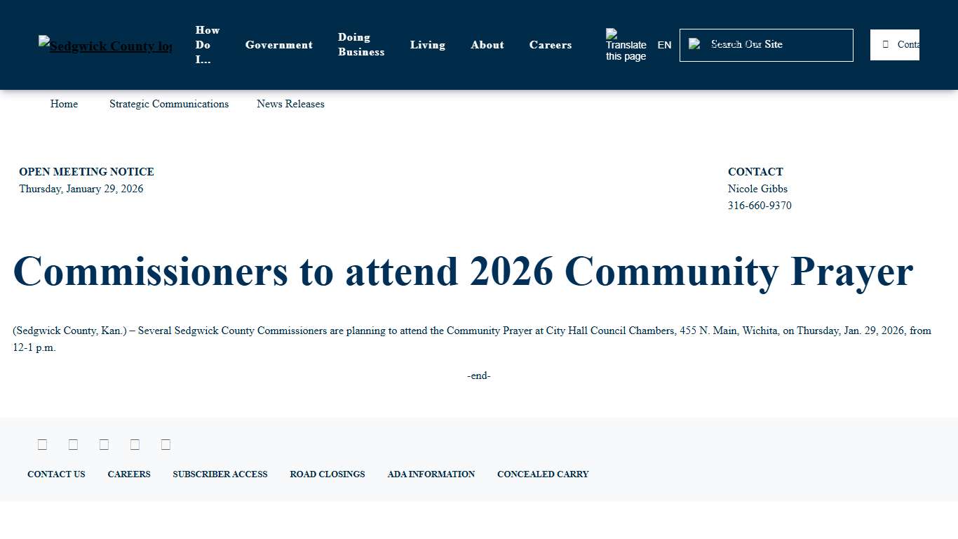 Commissioners to attend 2026 Community Prayer Sedgwick County, Kansas