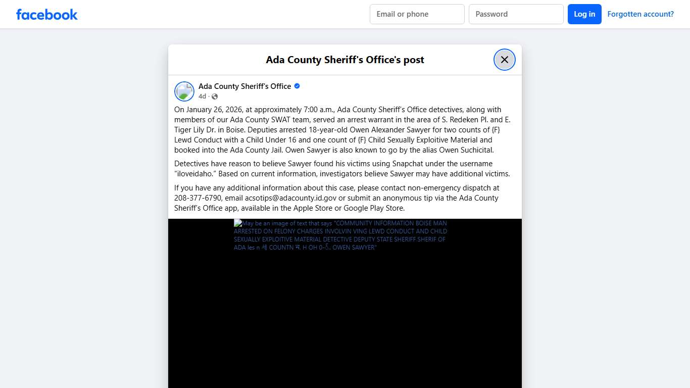 On January 26, 2026, at... - Ada County Sheriff's Office Facebook